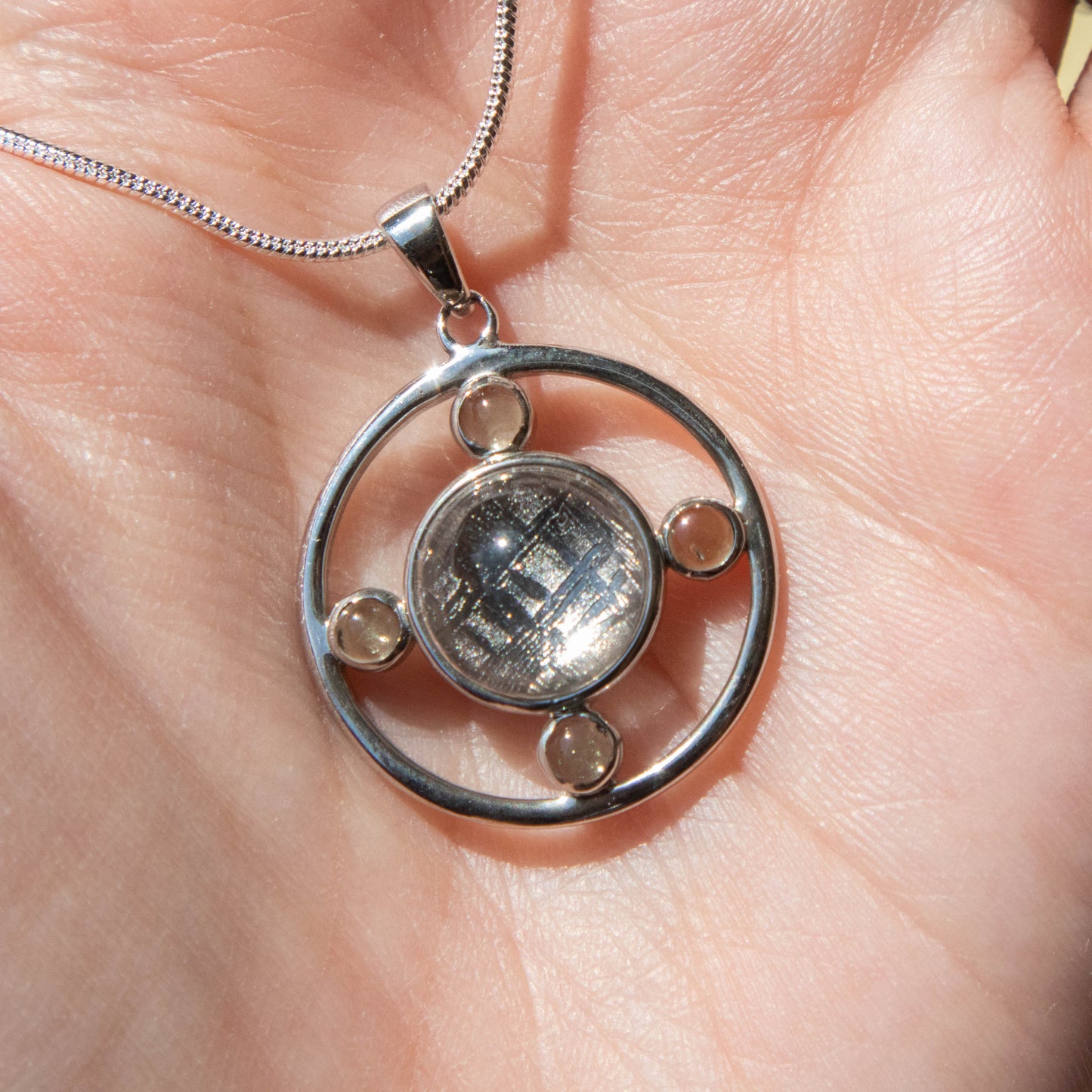 Sterling Silver Moldavite & Meteorite Necklace 18"