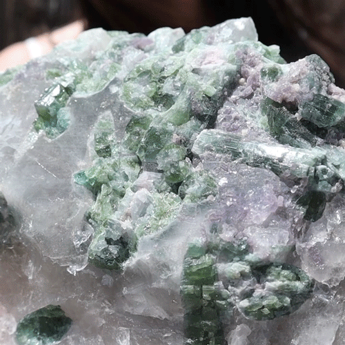 Green Tourmaline & Lepidolite Mica in Quartz