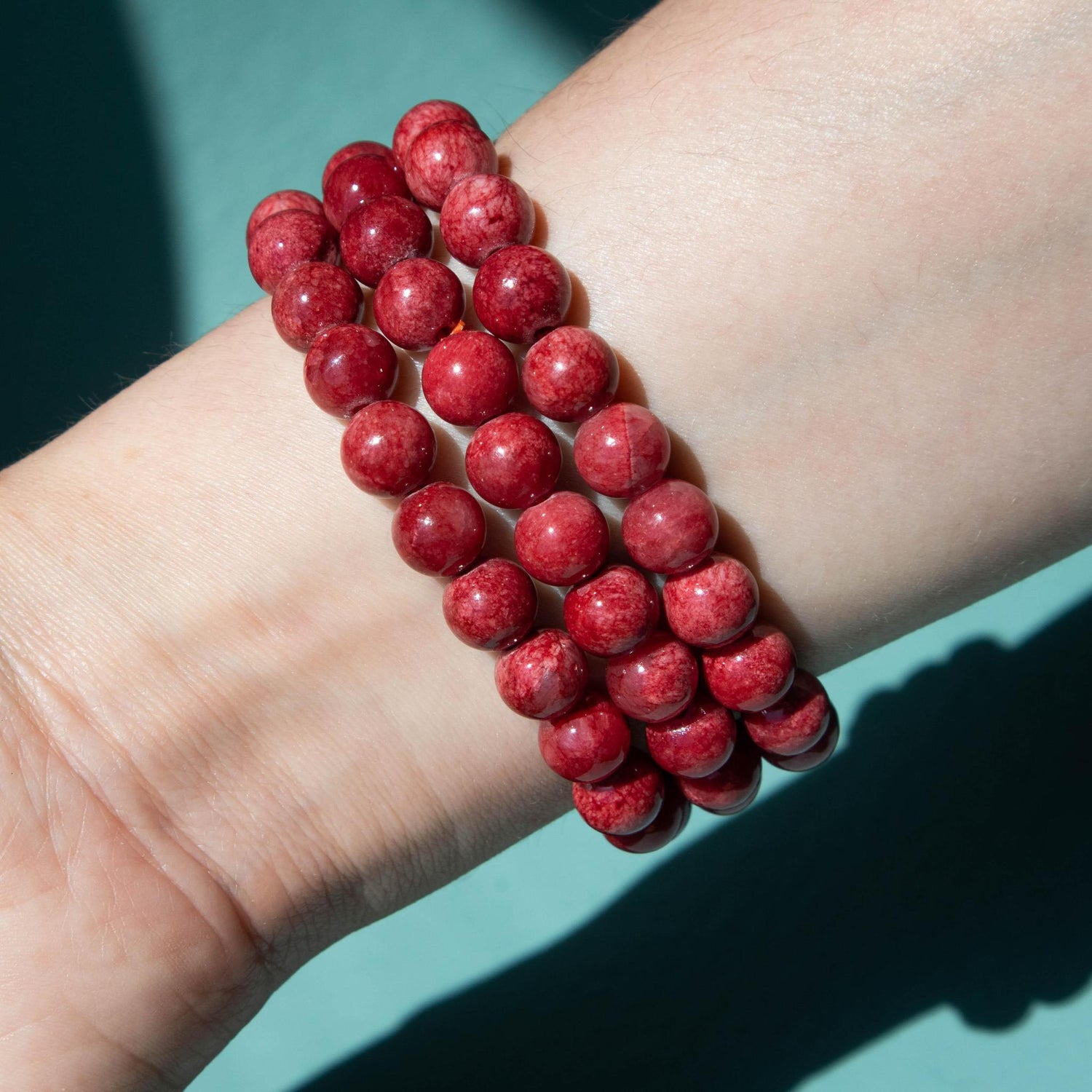 Mountain Jade Red Bracelet 8mm – Crystal Love Collective