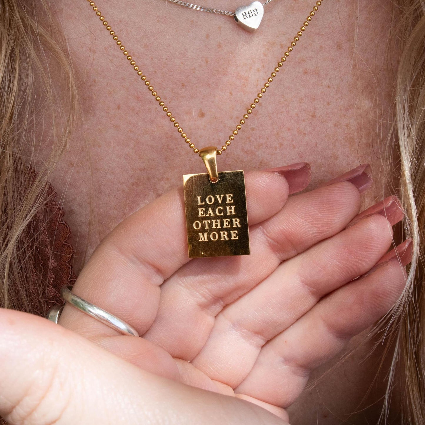 love each other more, love necklace, love jewelry, love each other necklace, gold plated necklace
