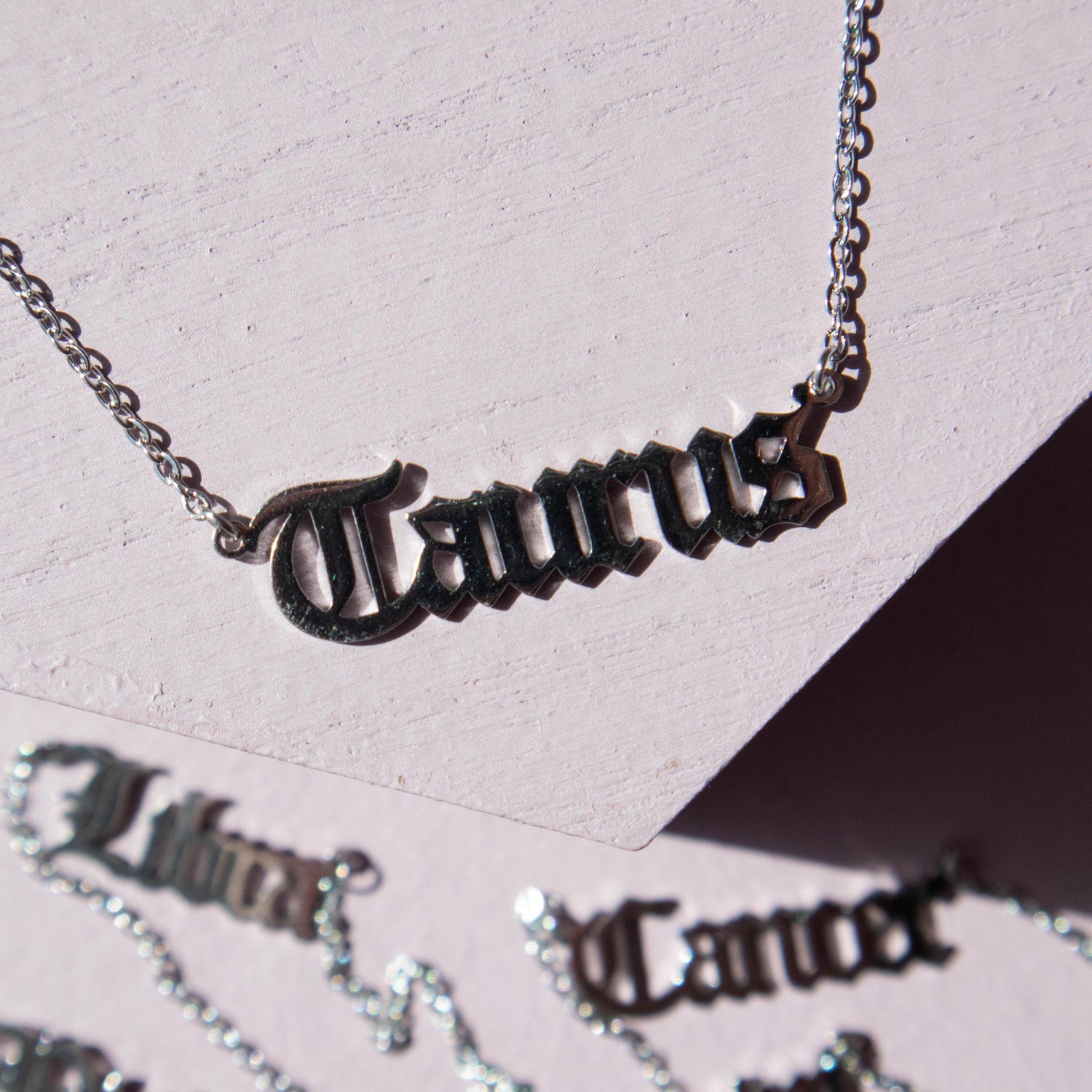 taurus, taurus necklace, taurus chain, taurus jewelry, taurus script necklace, zodiac sign, zodiac sign necklace, zodiac jewelry