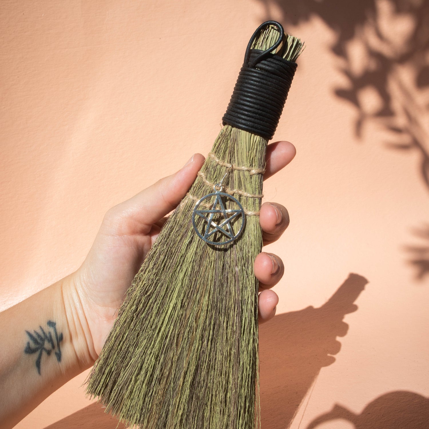 wicca broom, witch broom, altar broom, protection broom, evil eye protection, pentagram broom