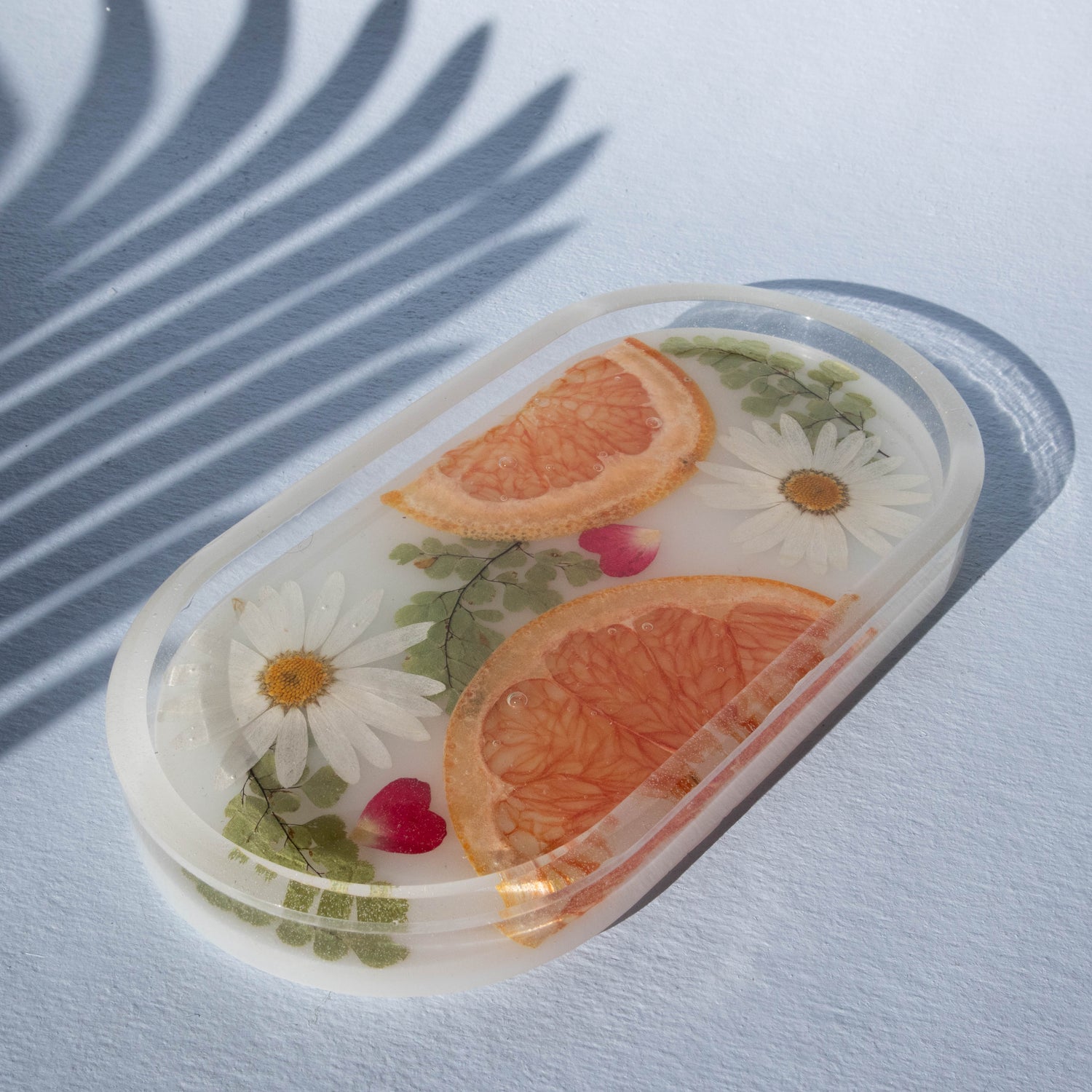 resin tray, oval resin tray, fruit resin, flowers in resin, floral tray, floral resin, jewelry tray, perfume tray
