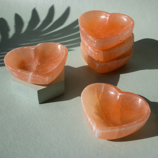 Peach Selenite Heart Bowl 4"