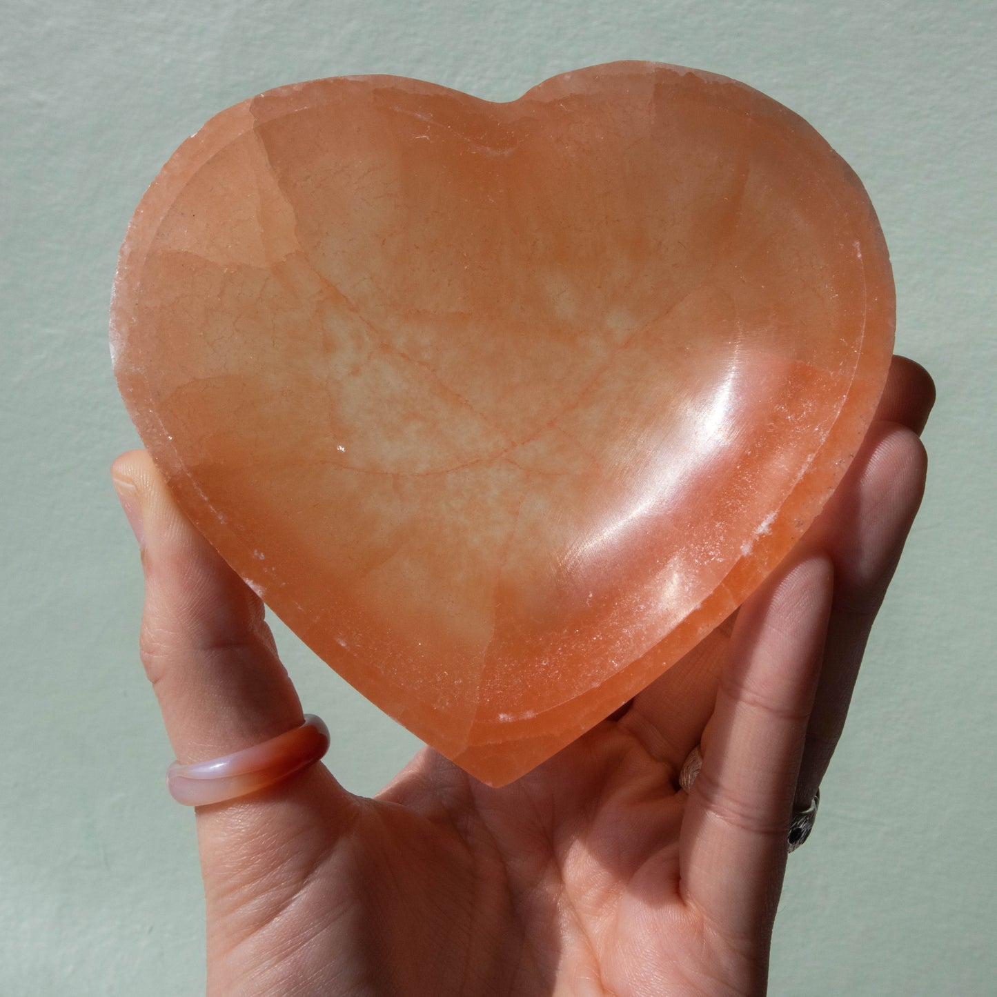 Peach Selenite Heart Bowl 4"